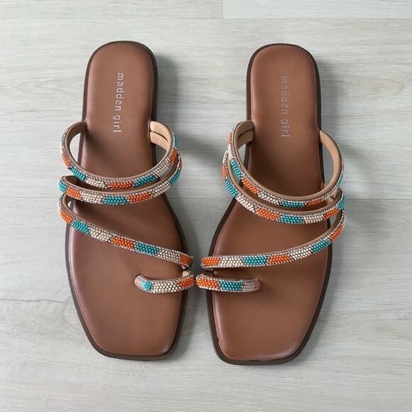 Madden Girl NEW Beaded Strappy Sandals Teal Coral Size 8 - Picture 8 of 12